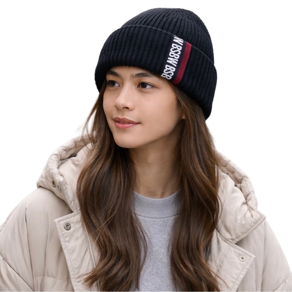 LF LF x BSBW Black Red Logo Ribbed Knit Beanie Unisex One Size